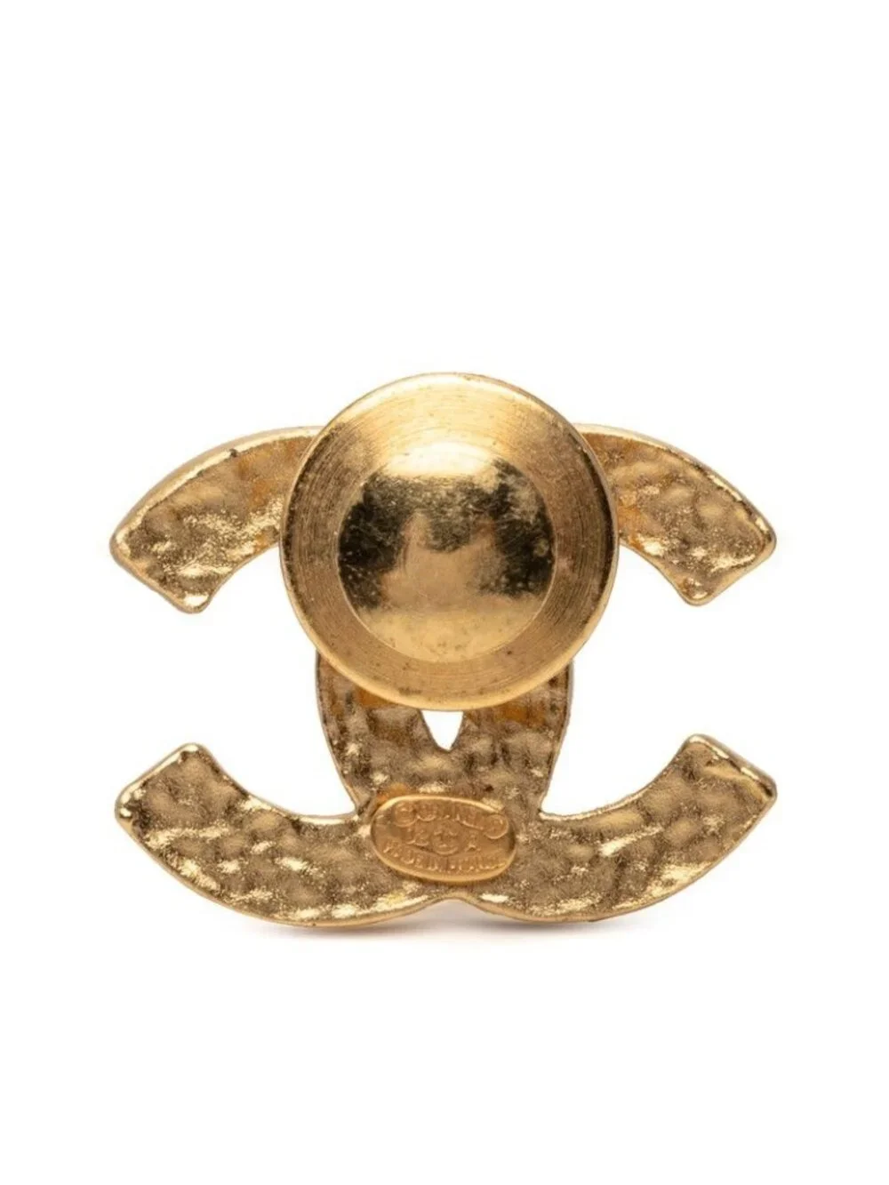 Chanel CC Logo Brooch Pin Gold Black Plated